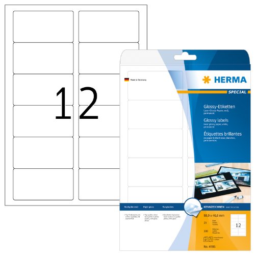 HERMA High-Gloss Self-Adhesive Paper Labels A4 88.9 x 46.6 mm - 300 Labels (4906)