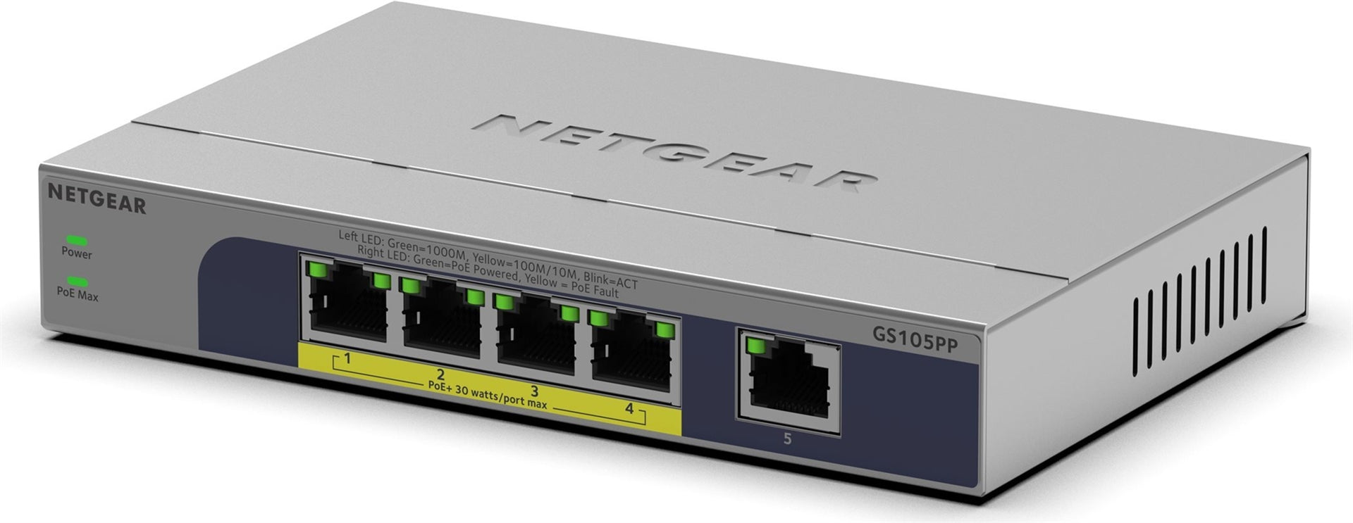 Netgear 5PT GB Unmanaged Switch with PoE+ GS105PP 1 Gbps