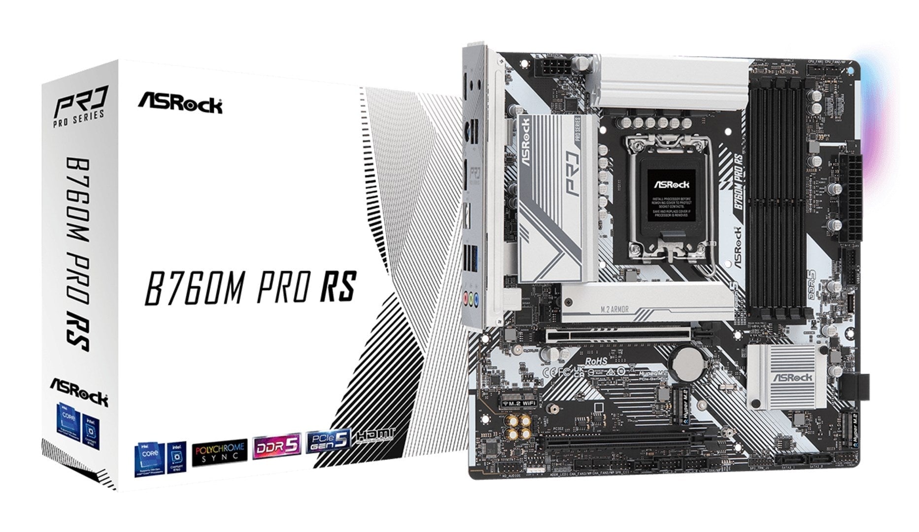 ASRock B760M PRO RS/D5 - Motherboard - micro ATX - LGA1700-Sockel - B760 Chipsatz - USB 3,2 Gen 1, USB-C 3,2 Gen 1 - 2,5 Gigabit LAN - Onboard-Grafik (CPU erforderlich) - HD Audio (8-Kanal) (90-MXBLH0-A0UAYZ) afbeelding 1