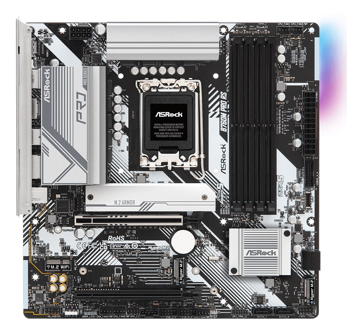 ASRock B760M PRO RS/D5 - Motherboard - micro ATX - LGA1700-Sockel - B760 Chipsatz - USB 3,2 Gen 1, USB-C 3,2 Gen 1 - 2,5 Gigabit LAN - Onboard-Grafik (CPU erforderlich) - HD Audio (8-Kanal) (90-MXBLH0-A0UAYZ) afbeelding 2