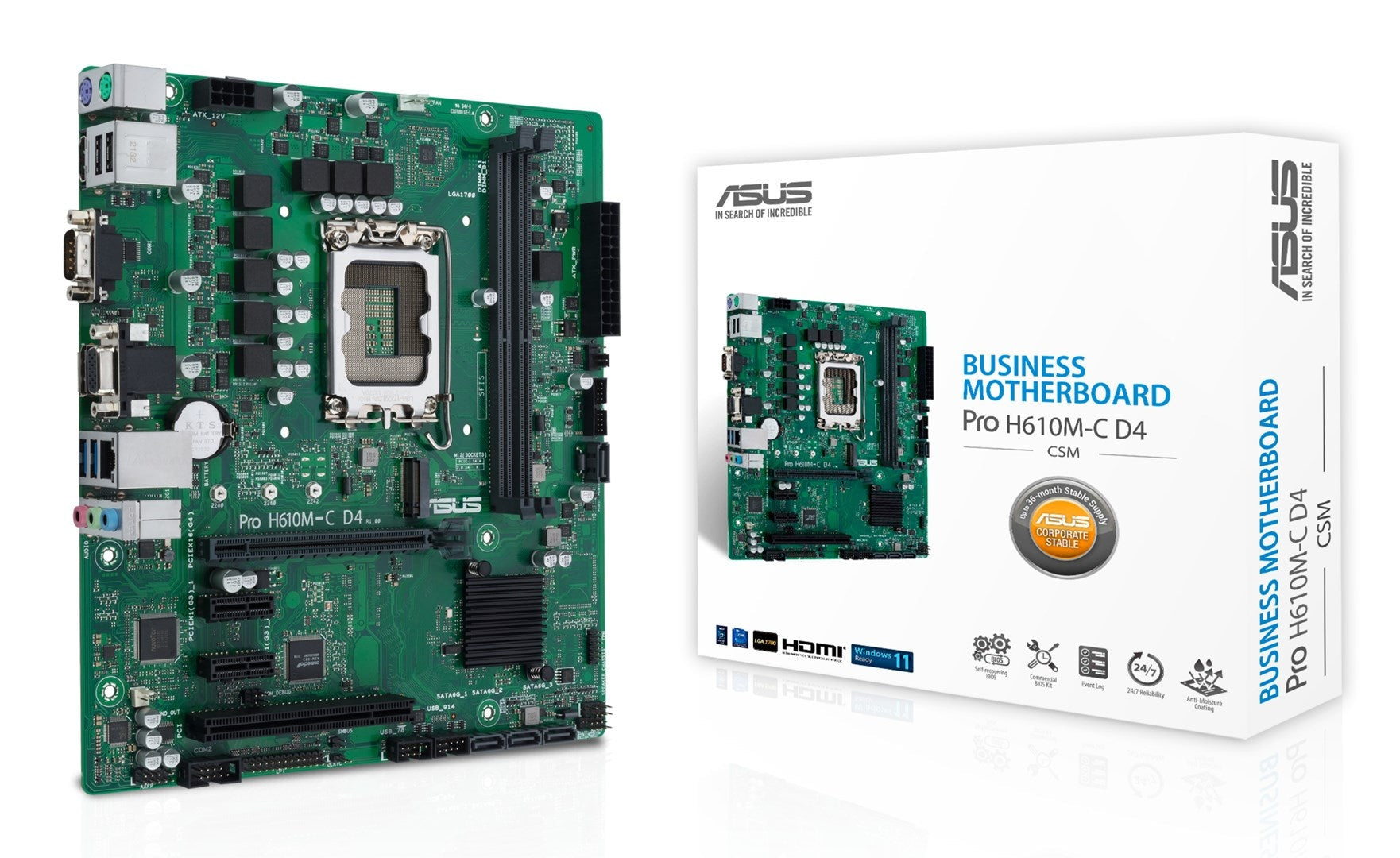 ASUS PRO H610M-C D4-CSM - Motherboard - micro ATX - LGA1700-Sockel - H610 Chipsatz - USB 3,2 Gen 1 - Gigabit LAN - Onboard-Grafik (CPU erforderlich) - HD Audio (8-Kanal) (90MB1A30-M0EAYC) afbeelding 6