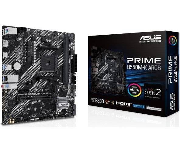ASUS PRIME B550M-K ARGB - Motherboard - micro ATX - Socket AM4 - AMD B550 Chipsatz - USB 3,2 Gen 1 - Gigabit LAN - Onboard-Grafik (CPU erforderlich) - HD Audio (8-Kanal) (90MB1GC0-M0EAY0) afbeelding 1