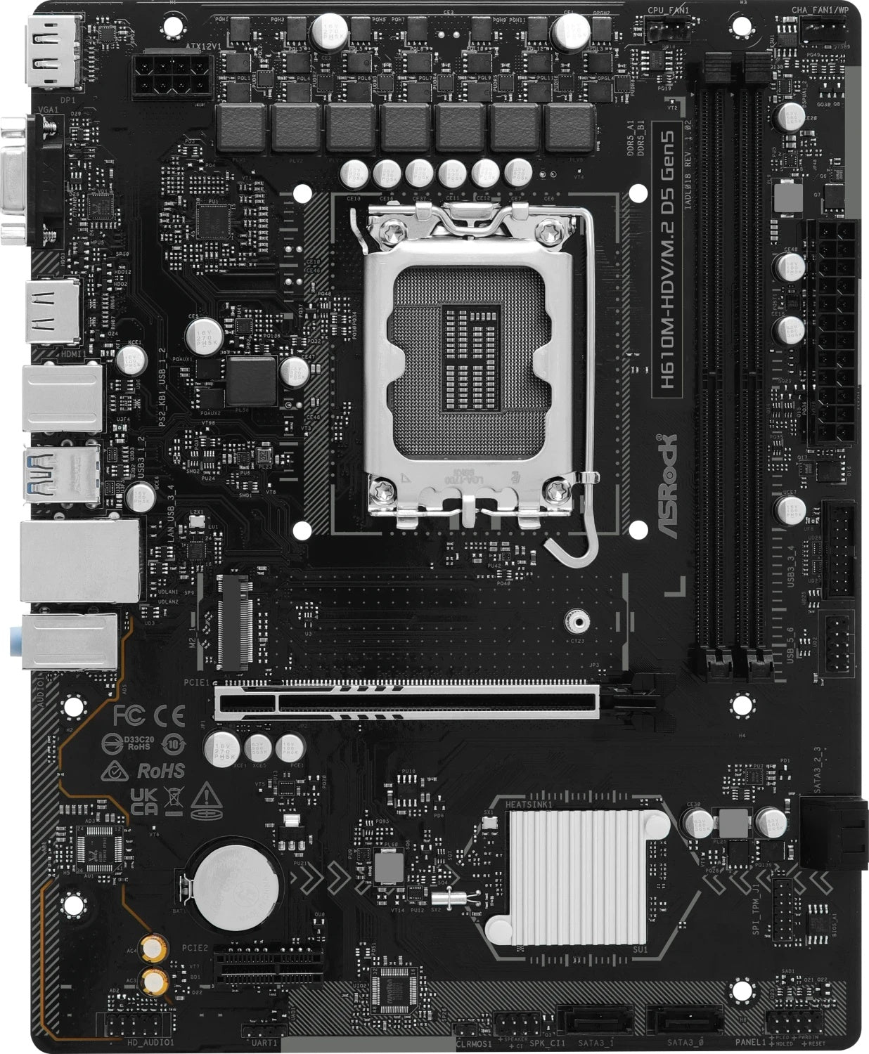 ASRock H610M-HDV/M.2 D5 Gen5 Mainboard (LGA1700, mATX, DDR5, PCIe 5.0) - 4711581492431 - afbeelding 1