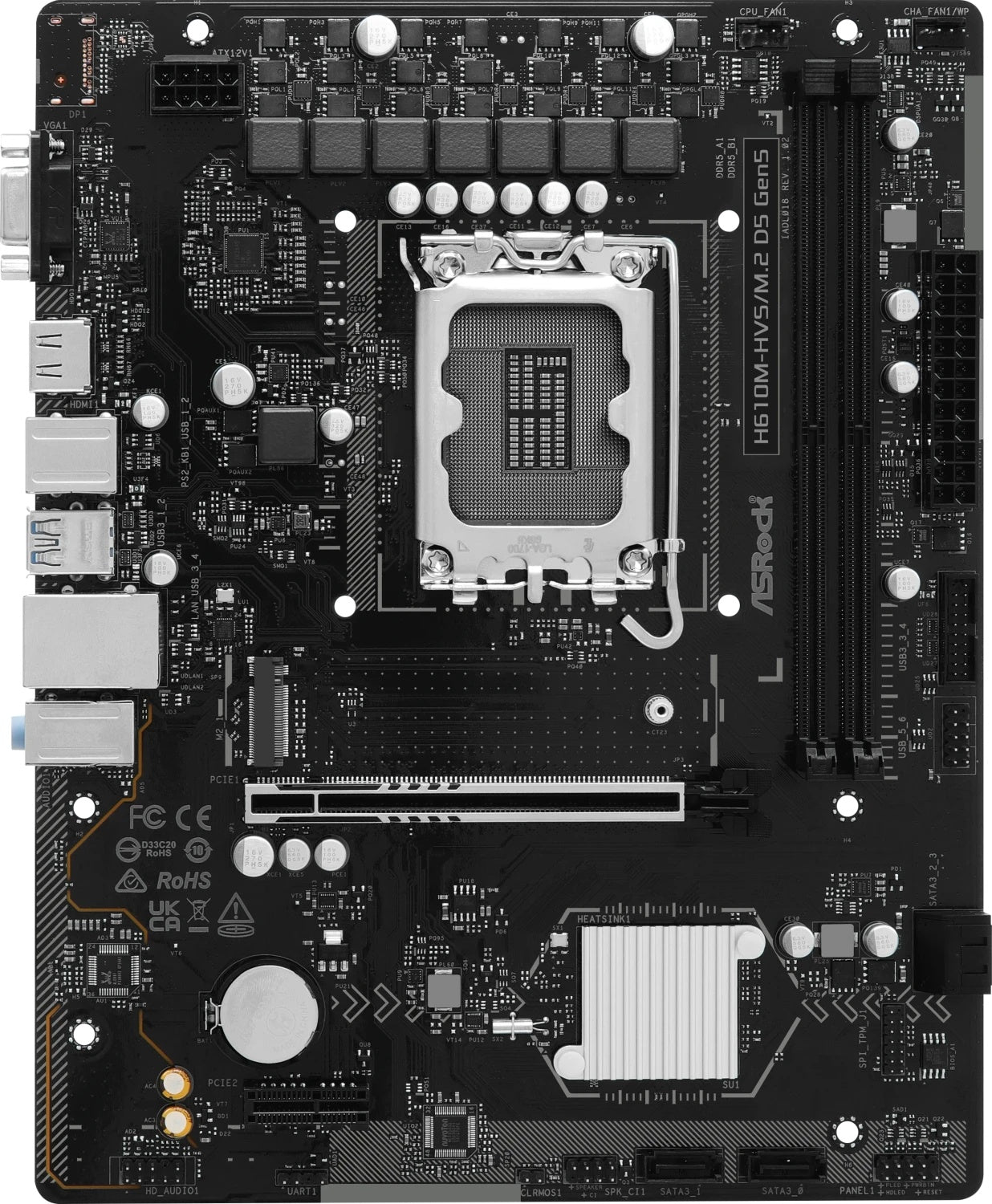ASRock H610M-HVS/M.2 D5 GEN5 Mainboard - Sockel LGA1700, DDR5, PCIe 5.0, mATX - 4711581492448 - afbeelding 1