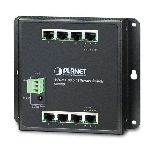 PLANET WGS-803 - Switch - unmanaged + 8 x 10/100/1000 - an DIN-Schiene montierbar, wandmontierbar - Gleichstrom (WGS-803) afbeelding 1