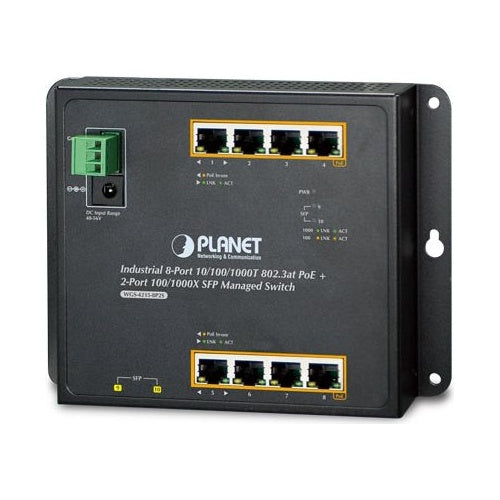 PLANET WGS-4215-8P2S - Switch - verwaltet - 8 x 10/100/1000 (PoE+) + 2 x SFP - an DIN-Schiene montierbar, wandmontierbar - PoE+ - Gleichstrom (WGS-4215-8P2S) afbeelding 1