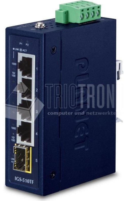 PLANET IGS-510TF - Switch - unmanaged - 4 x 10/100/1000 + 1 x 1000Base-X SFP - an DIN-Schiene montierbar, wandmontierbar - AC 24 V / DC 9 - 48 V (IGS-510TF) afbeelding 1