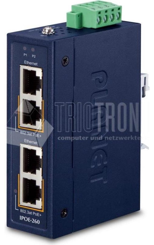 PLANET Industrial 2-port 10/100/1000T Gigabit Ethernet (10/100/1000) Power over Ethernet (PoE) Blau (IPOE-260) afbeelding 1