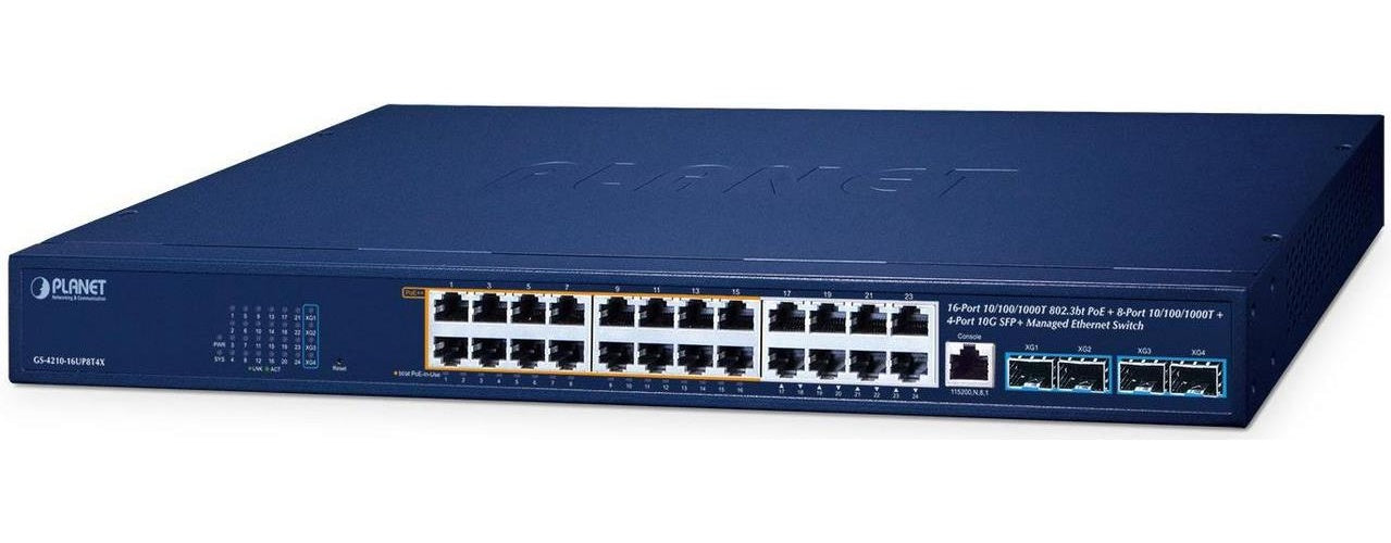 Planet 24-Port (16x PoE++) Managed Switch GS-4210-16UP8T4X (GS-4210-16UP8T4X) afbeelding 1