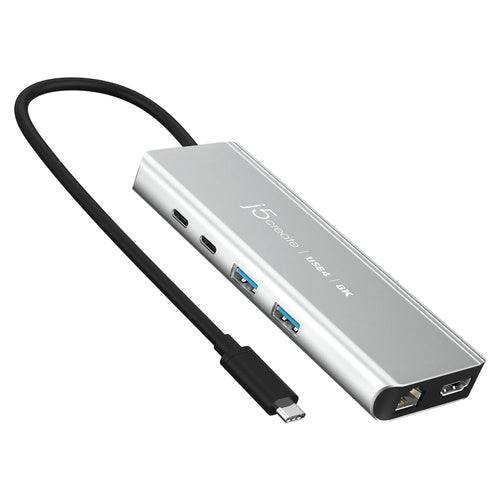 j5create JCD403-N USB4®-8K-Multi-Port-Hub - USB Typ-C - HDMI - RJ-45 - USB 3.2 Gen 2 (3.1 Gen 2) Type-A - USB 3.2 Gen 2 (3.1 Gen 2) Type-C - 10000 Mbit/s - 3840 x 2160 - 7680 x 4320 - 7680 x 4320 Pixel - grey (JCD403-N) afbeelding 1