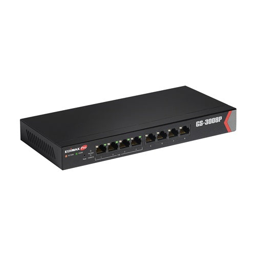 Edimax Pro GS-3008P - Switch - Smart - 8 x 10/100/1000 (4 PoE+) - Desktop - PoE+ (72 W) afbeelding 1