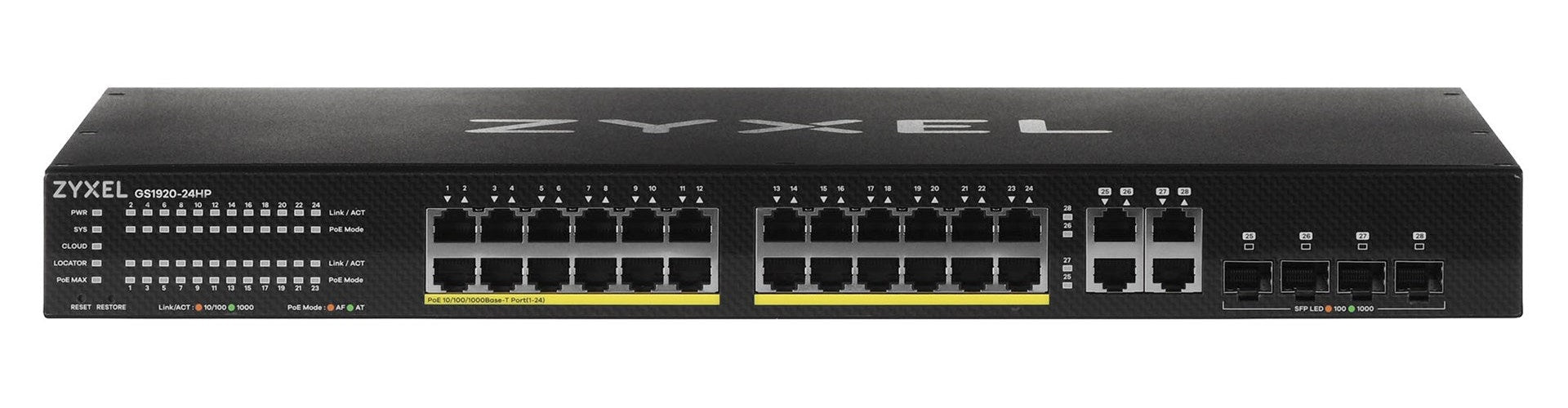 Zyxel GS1920-24HPv2 - Switch - Smart - 24 x 10/100/1000 (PoE+) + 4 x Kombi-Gigabit-SFP + 4 x 10/100/1000 - an Rack montierbar - PoE+ (375 W) (GS192024HPV2-EU0101F) afbeelding 2