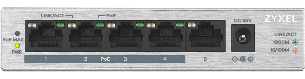 Zyxel GS1005HP - Switch - unmanaged - 4 x 10/100/1000 (PoE+) + 1 x 10/100/1000 - wandmontierbar, Desktop - PoE (60 W) (GS1005HP-EU0101F) afbeelding 2