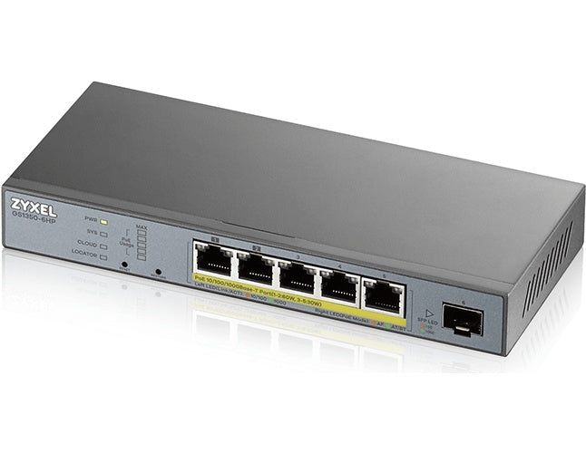 Zyxel GS1350-6HP - Switch - Smart - 5 x 10/100/1000 (PoE+) + 1 x Gigabit SFP (Uplink) - Desktop - PoE+ (60 W) (GS1350-6HP-EU0101F) afbeelding 1