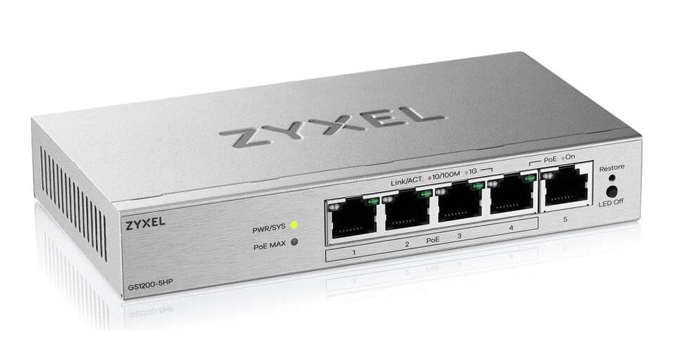 ZyXEL 5-Port Gigabit PoE+ Web / Smart Managed Switch, 4x PoE+, 68 Watt, (GS1200-5HPV3-EU0101F) afbeelding 2