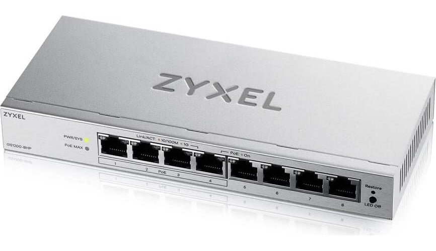 ZyXEL 8-Port Gigabit PoE+ Web / Smart Managed Switch, 4x PoE+, 68 Watt, (GS1200-8HPV3-EU0101F) afbeelding 1