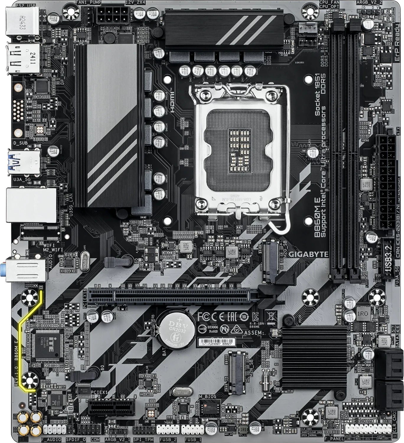 Gigabyte B860M E Mainboard - Intel Core Ultra Series CPUs, 4+1+2 Phasen VRM, (B860M E) - 4719331868260 - afbeelding 1