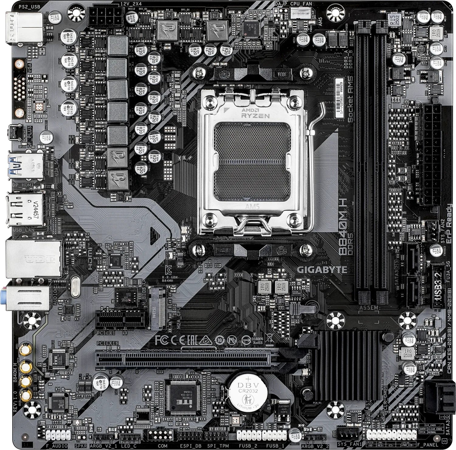 Gigabyte B840M H B840M H Mainboard - micro ATX - AMD AM5 - AMD B840 Chipsatz - 2× DDR5 - USB 3.2 Gen1 - Gigabit LAN - HDMI - Onboard-Grafik (CPU erforderlich) - 4719331877880 - afbeelding 1