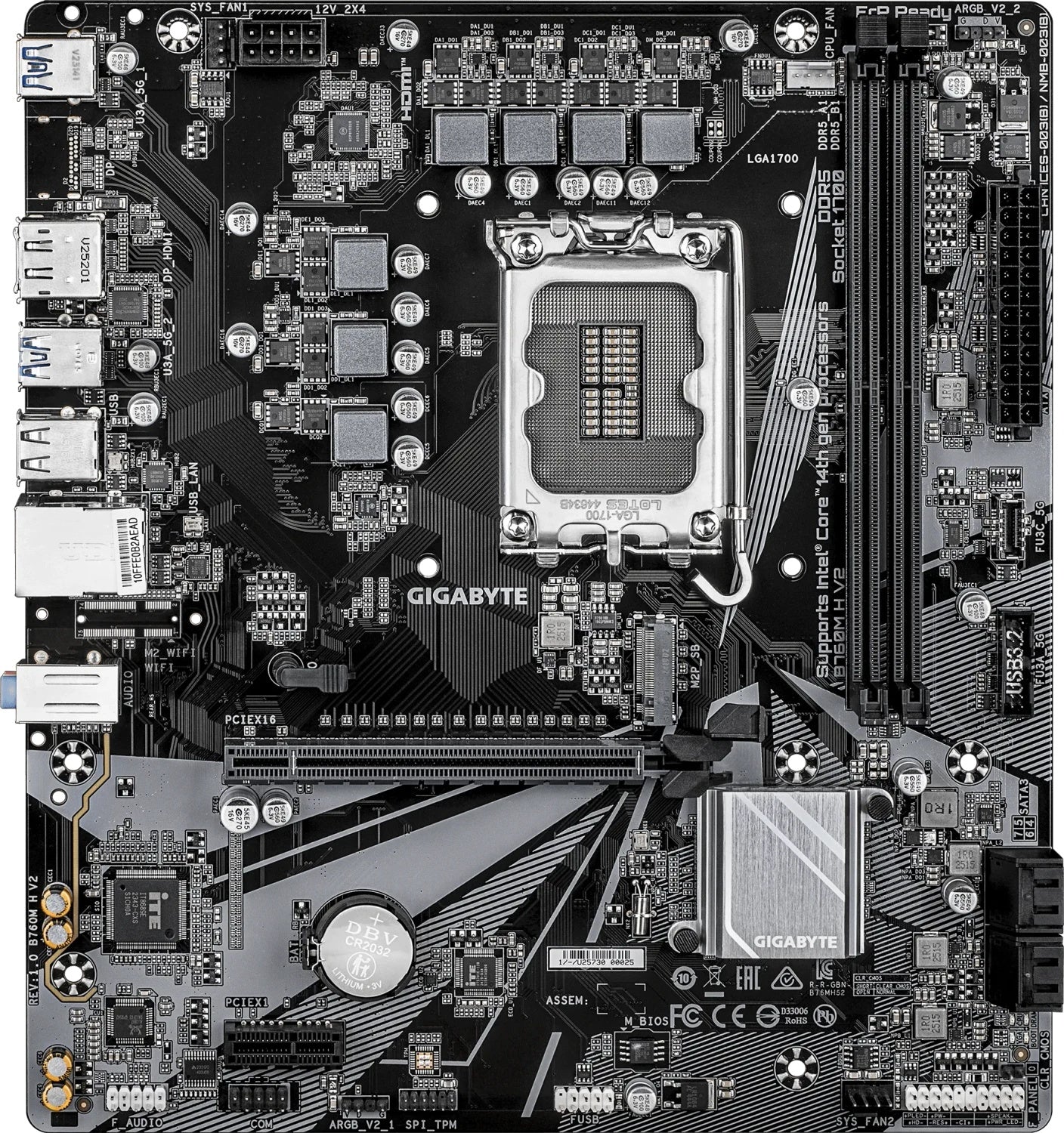 Gigabyte B760M H V2 B760MHV2.1 Mainboard  Intel B760  LGA1700  Micro-ATX  DDR5  2 Slots  Schwarz - 4719331878054 - afbeelding 1