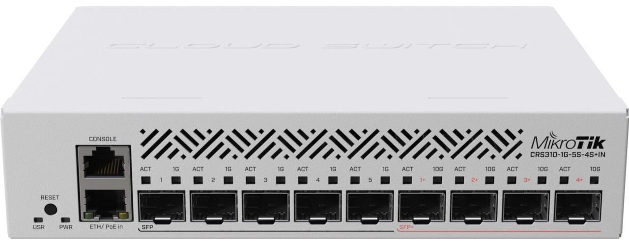 MikroTik CRS310-1G-5S-4S+IN - Switch - L3 - 5 x Gigabit SFP + 4 x 10 Gigabit SFP+ + 1 x 10/100/1000 - Desktop, an Rack montierbar - PoE+ - DC-Stomversorgung (CRS310-1G-5S-4S+IN) afbeelding 1