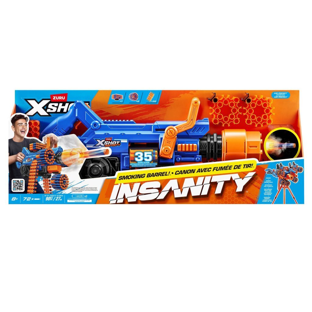 Zuru X-Shot Insanity Mega Barrel Blaster + Light and Smoke + 72 Darts