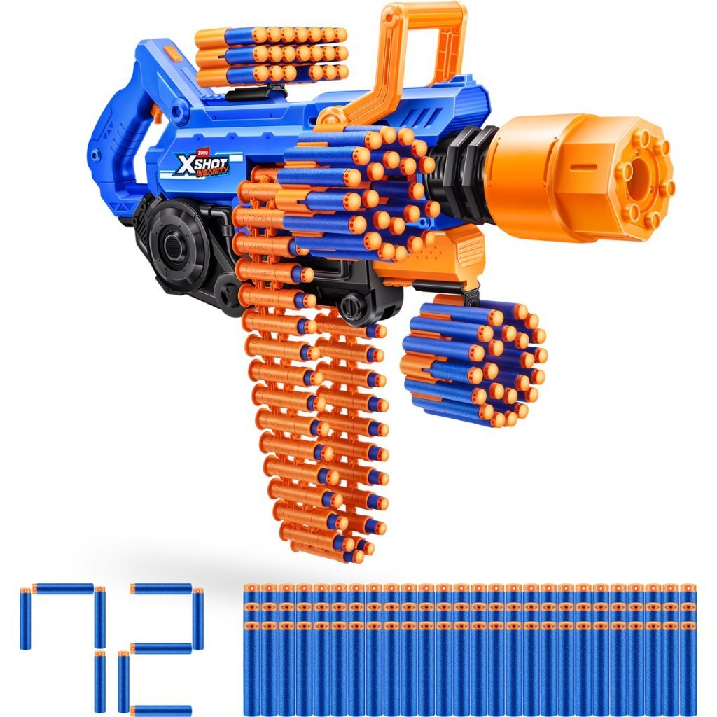 Zuru X-Shot Insanity Mega Barrel Blaster + Light and Smoke + 72 Darts