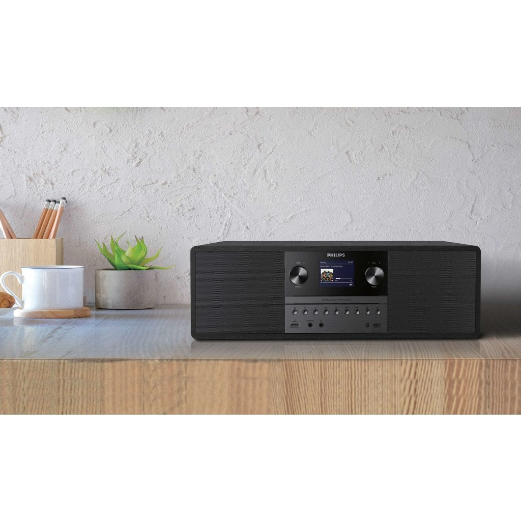Philips Micro System with Internet Radio, Bluetooth, and CD Player - Black/Wood - Model TAM6805/10
