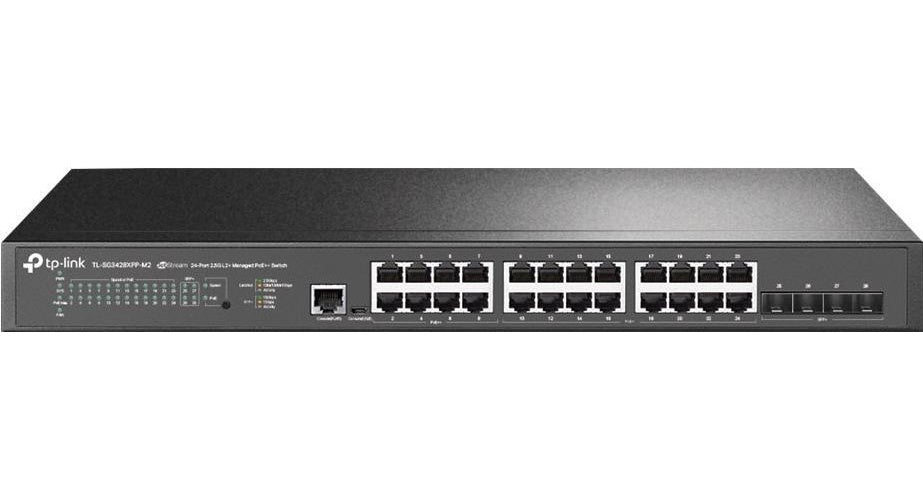 TP-Link JetStream TL-SG3428XPP-M2 V1 - Switch - L2+ - managed - 16 x 10/100/1000/2.5G (PoE+) + 8 x 10/100/1000/2500 (PoE++) + 4 x 10 Gigabit SFP+ - an Rack montierbar - PoE++ (500 W) - 4897098689738 - image 1