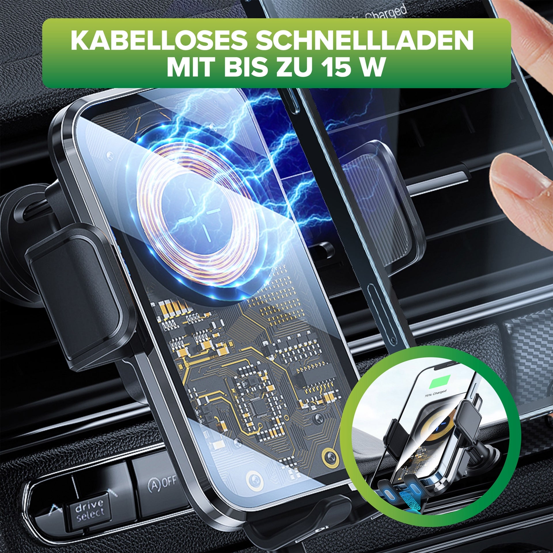 InLine Car Smartphone Holder ONE TOUCH QI 2 - Universal Wireless Charger 23156Q