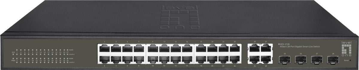 LevelOne Hilbert 28-Port Gigabit Smart Lite Switch, 24 x Gigabit RJ45, 4 x Gigabit SFP/RJ45 Combo, Model GES-2128