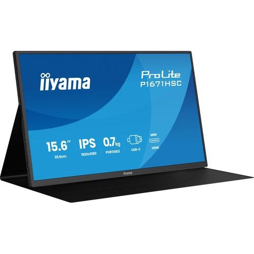 iiyama P1671HSC-B1, LED-Monitor - (39.5 cm (15.6 Zoll), schwarz (matt), Portabler Monitor mit USB-C-Dock, Lautsprechern und Lederhülle) [Energieklasse D] (P1671HSC-B1) afbeelding 1