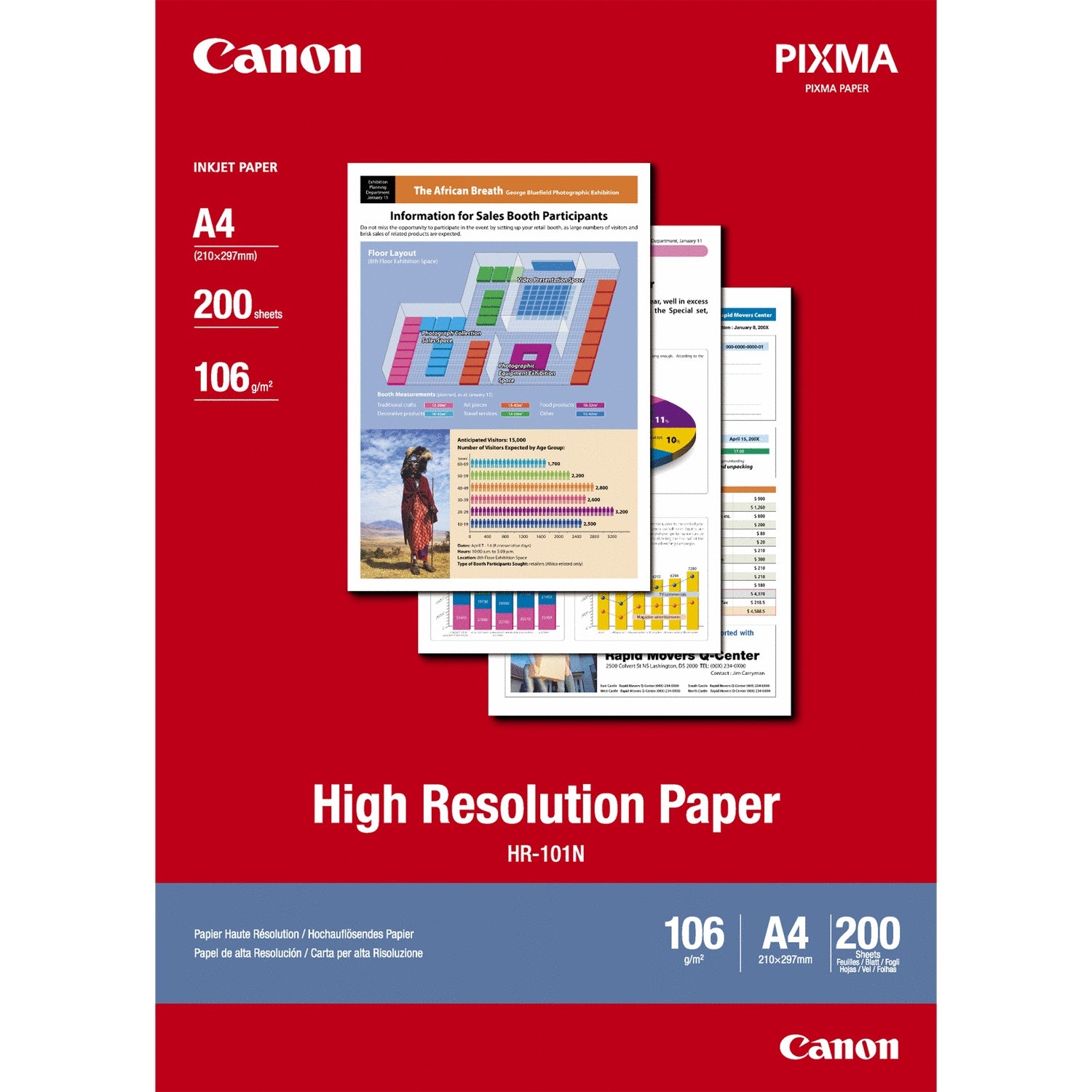 Canon HR-101 - Gestrichenes Papier - A4 (210 x 297 mm) - 200 Blatt - für BJ-S400, S520, PIXMA IP4000, iP6210, iP6310, iP8500, MG8250, MP110, MP130, MP750, MP780 (1033A001) afbeelding 1