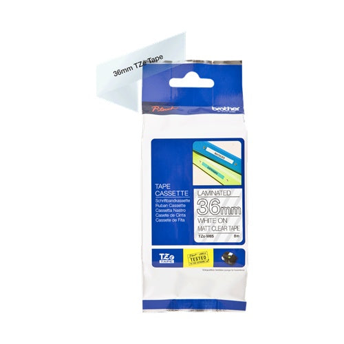 Brother TZe-M65 - Matt - Klebstoff - weiß auf transparent matt - Rolle (3,6 cm x 8 m) 1 Rolle(n) laminiertes Band - für P-Touch Cube XP PT-910BT (TZEM65) afbeelding 1
