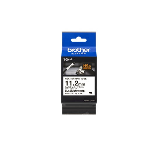Brother HSe-231E - Schwarz auf Weiß - Rolle (1,12 cm x 1,5 m) 1 Kassette(n) Hängebox - Schrumpfschlauch-Band - für P-Touch PT-D800, PT-E300, PT-E310, PT-E550, PT-P700, PT-P750, PT-P900, PT-P950 (HSE231E) - 4977766822824 - image 1