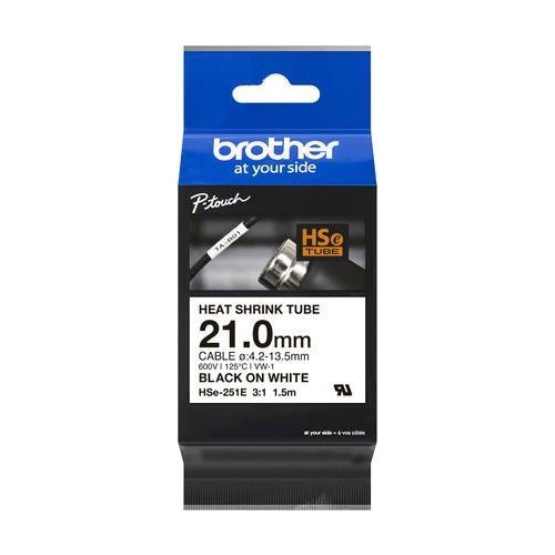 Brother HSe-251E - Schwarz auf Weiß - Roll (2.1 cm x 1.5 m) 1 Kassette(n) Hängebox - Schrumpfschlauch-Band - für P-Touch PT-D800W, PT-E550WVP, PT-P700, PT-P750W, PT-P900W, PT-P950NW afbeelding 1