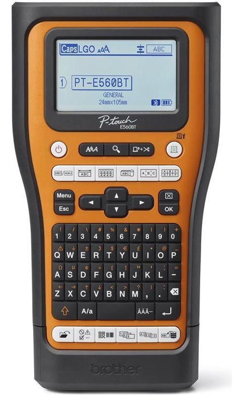 Brother P-Touch PT-E560BTVP - Beschriftungsgerät - s/w - Thermotransfer - Rolle (2,4 cm) - 180 dpi - USB 3,0, Bluetooth 5,0 - Cutter - Spiegelschrift, Voll- & Halbschneidfunktion, Druckvorschau - Schwarz und Orange (PTE560BTVPRG1) afbeelding 1