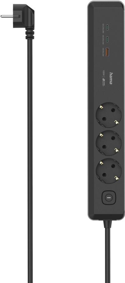 Hama 3-Way USB-C/A Power Strip - 100W PD Switch, 1.4 m Cable