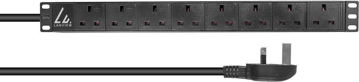 Lanview LVR-3MUK-SPD-UK8 Power Distribution Unit - 8 AC Outlets - 1.4U - Black