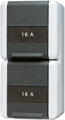 JUNG SCHUKO Socket 2-Way 822NAW WG800 IP44 Vertical Mounting, Surface-Mounted, 2 Wires (822NAW)