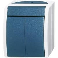 BJ - Ocean - Waterproof Rocker Switch, 2-Gang - AP Grey/Blue-Green