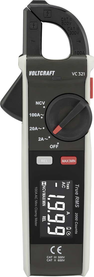 Voltcraft VC-321 Clamp Meter CAT II 600V CAT III 300V AC up to 100A True RMS 2000 Counts