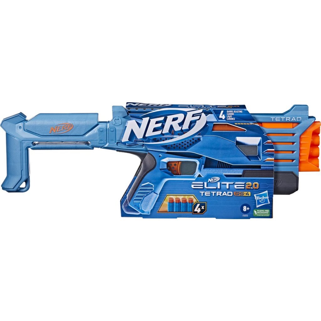Hasbro Nerf Elite 2.0 Tetrad QS-4 Blaster + 4 Darts - Lightweight Design