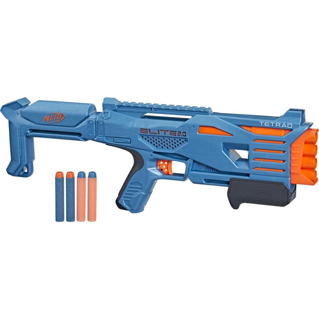 Hasbro Nerf Elite 2.0 Tetrad QS-4 Blaster + 4 Darts - Lightweight Design