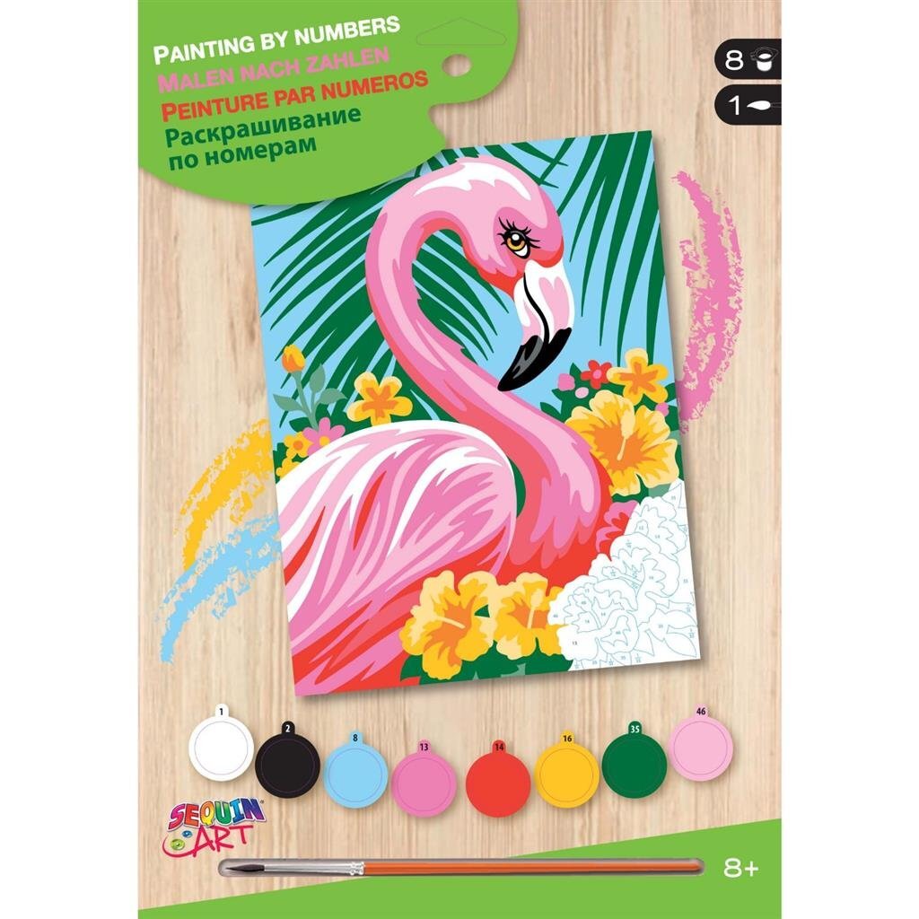 Sequin Art Paint by Number Flamingo - 30 x 23 cm, 8 Colors, Suitable for Ages 8+