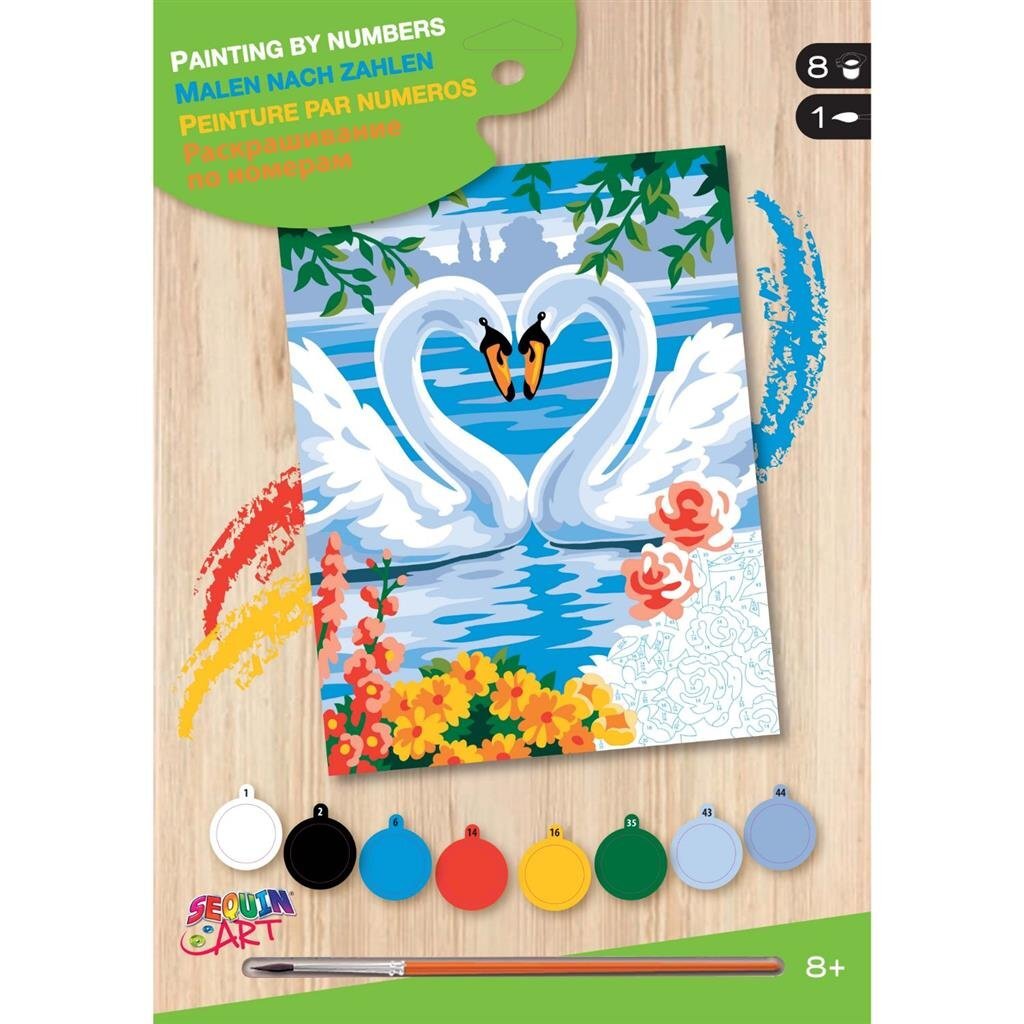 Sequin Art Paint by Numbers Swans - 30 x 23 cm, 8 Colors, Suitable for Ages 8+