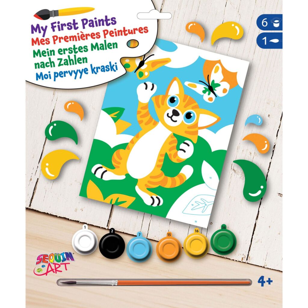 Sequin Art Paint by Numbers Cat - 6 Colors - Suitable for Ages 4+