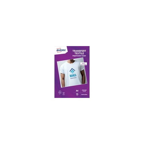 AVERY T-Shirt Transferfolie, DIN A4, weiß für helle Textilien, für Laserdrucker - 1 Stück (C9403-15) afbeelding 1