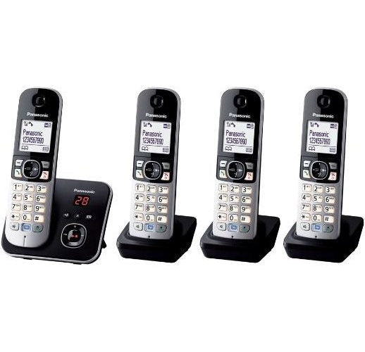 Panasonic KX-TG6824 - Schnurlostelefon - Anrufbeantworter mit Rufnummernanzeige - DECT - Schwarz + 3 zusätzliche Handsets (KX-TG6824GB) afbeelding 1