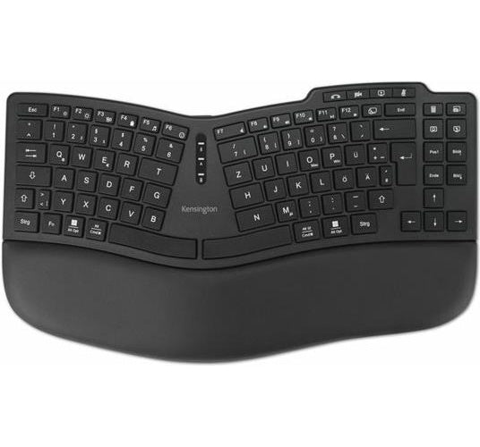 Kensington Pro Fit Ergo KB675 EQ - Tastatur - wiederaufladbar - TKL - kabellos - 2,4 GHz, Bluetooth - QWERTZ - Deutsch - Schwarz (K75491DE) afbeelding 1