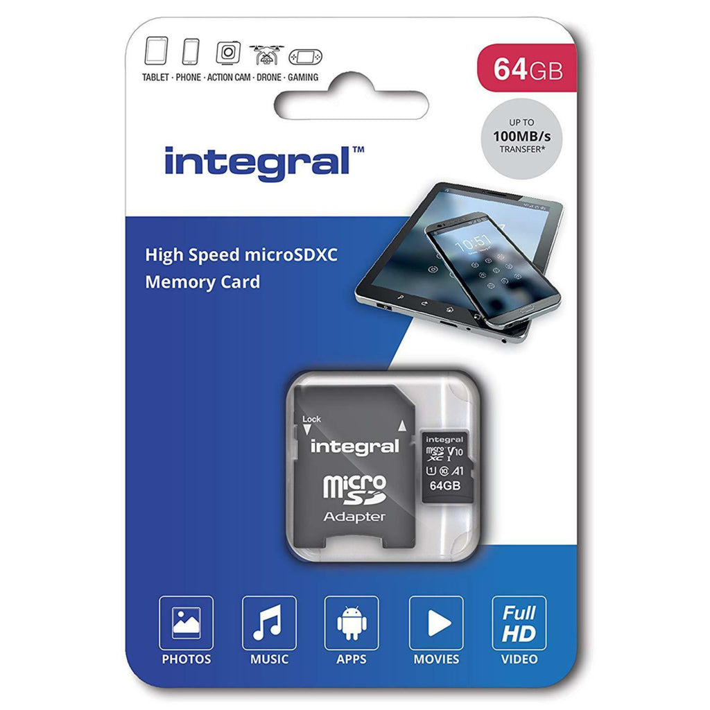 Integral Micro-SDXC V10 64GB 100MB/s - Includes SD Adapter